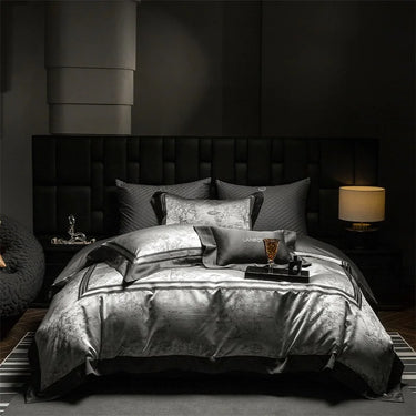 Luxury Black Satin Jacquard European Duvet Cover Set, 1000TC Egyptian Cotton Bedding Set